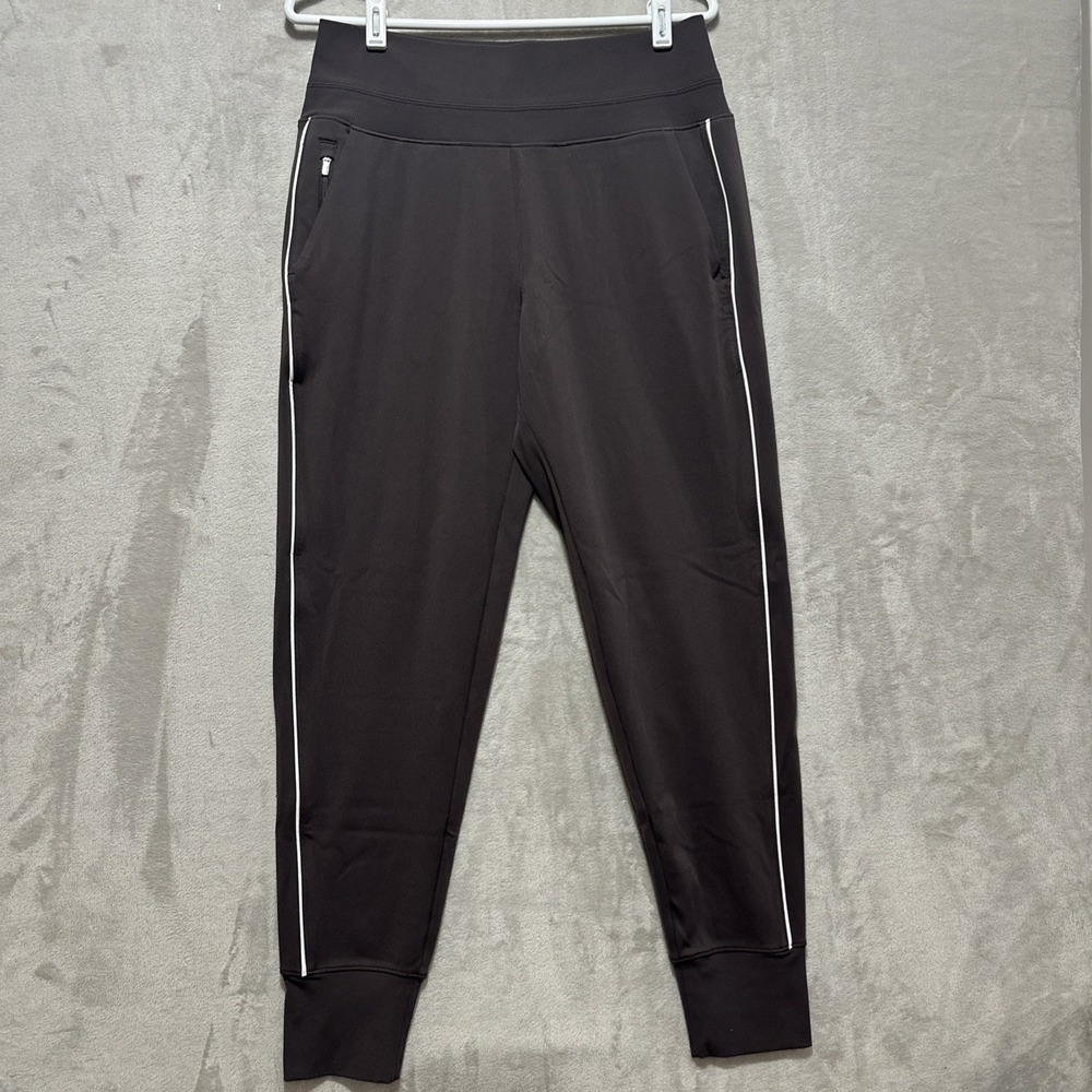 Athleta Women's Joggers Size M Brown w/ White Stripe Zip Pockets Athleisure